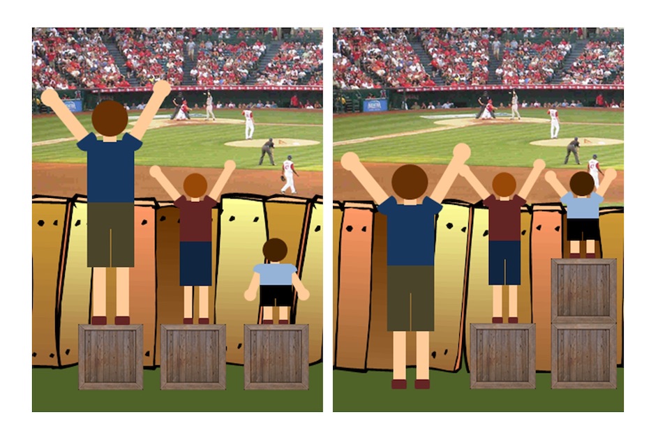 Equality concept illustration at a baseball game.